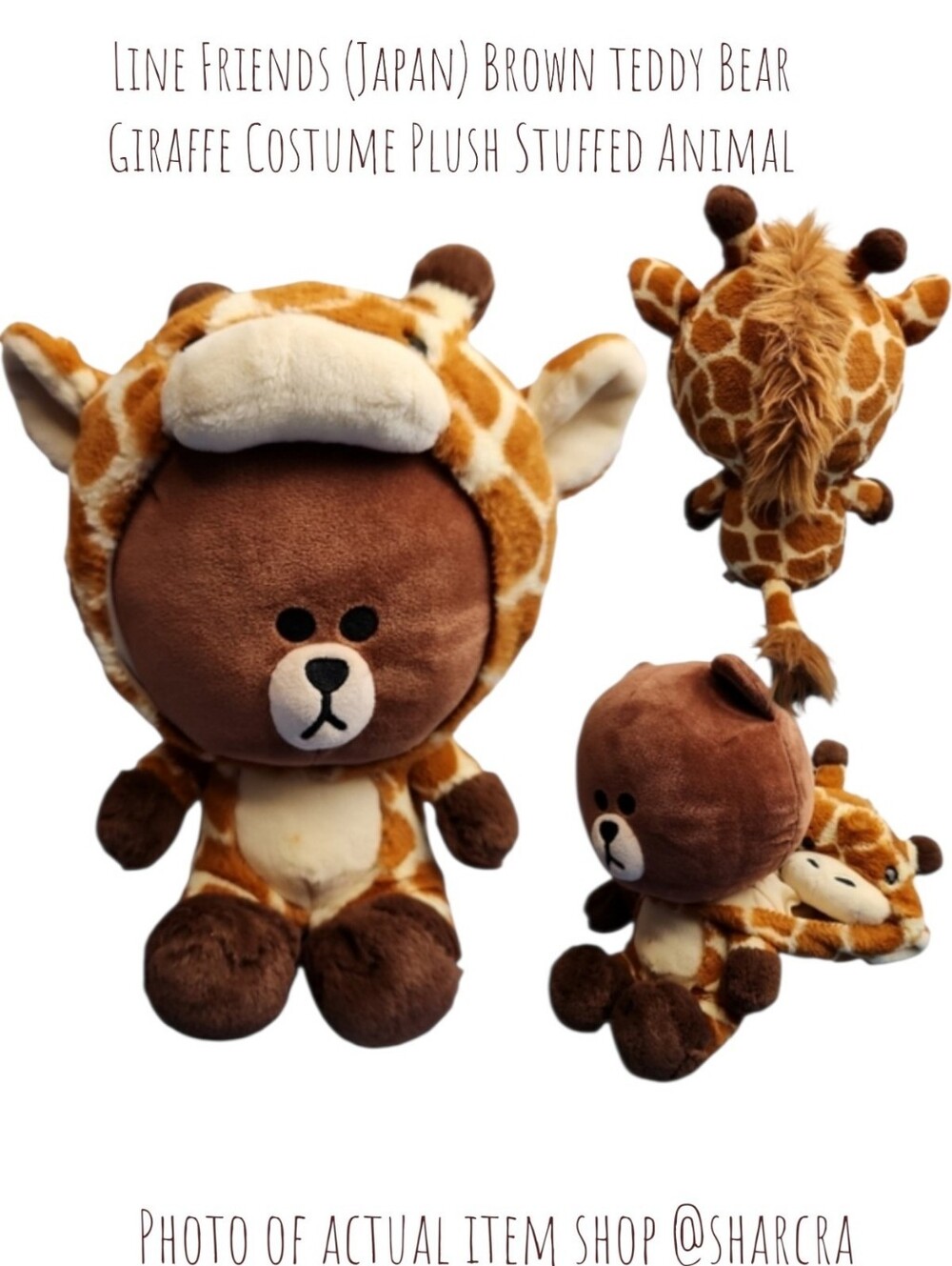 Line Friends (Japan) Brown teddy Bear Giraffe Costume Plush Stuffed Animal